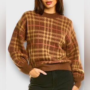 EN SAISON Bronte Plaid Sweater Brown Hues Size L (or med). So soft! So Hip!